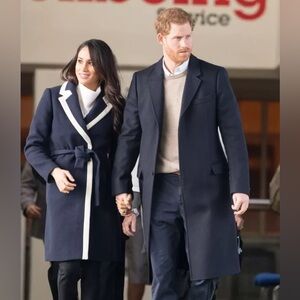 J. Crew 24 navy and white wool coat as seen on Meghan Markle, GUC.